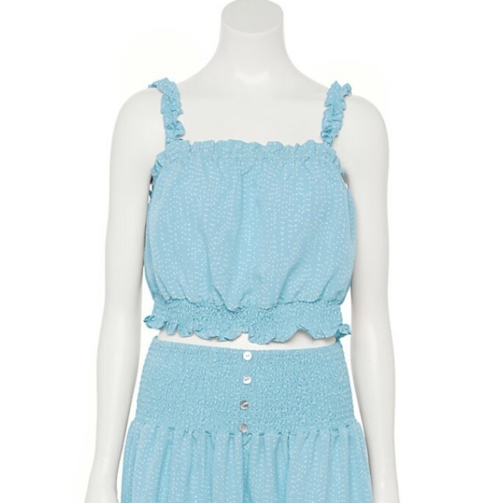 Lily Rose Girls Juniors Cropped Tank Top Large New with Tags Blue Dotted Ruffle